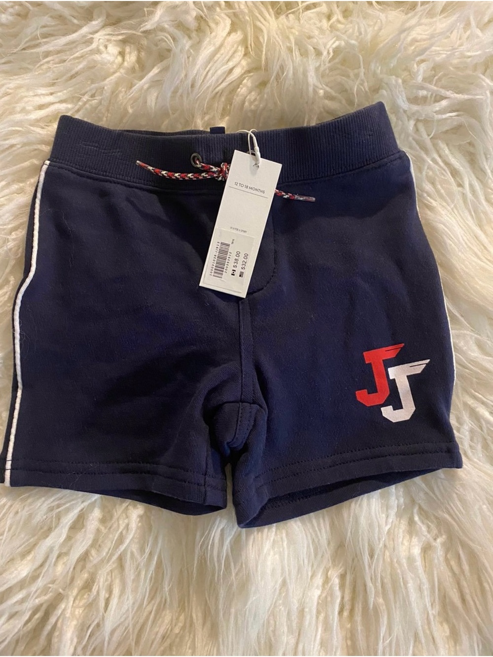 NWT Janie and Jack Navy Knit Shorts with Red & White JJ Logo